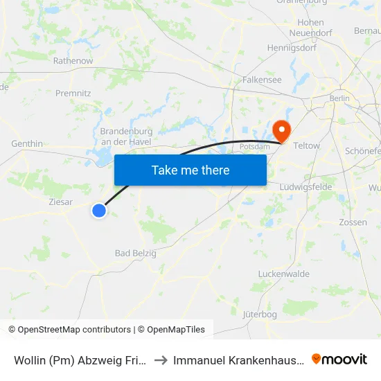Wollin (Pm) Abzweig Friesdorf to Immanuel Krankenhaus Berlin map