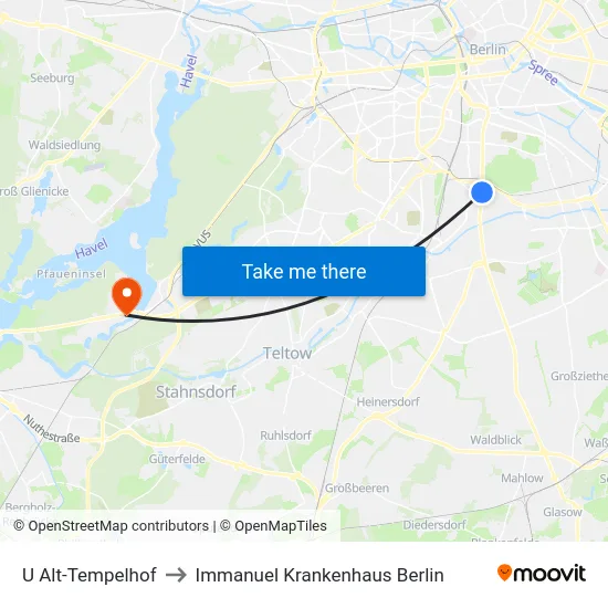 U Alt-Tempelhof to Immanuel Krankenhaus Berlin map