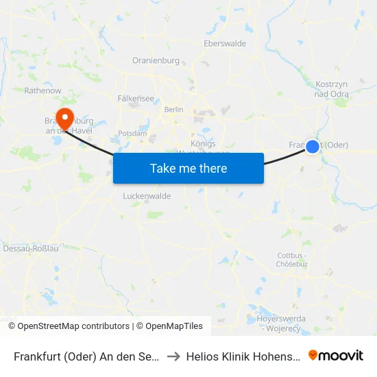 Frankfurt (Oder) An den Seefichten to Helios Klinik Hohenstücken map