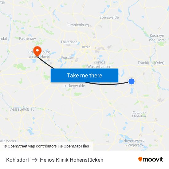 Kohlsdorf to Helios Klinik Hohenstücken map