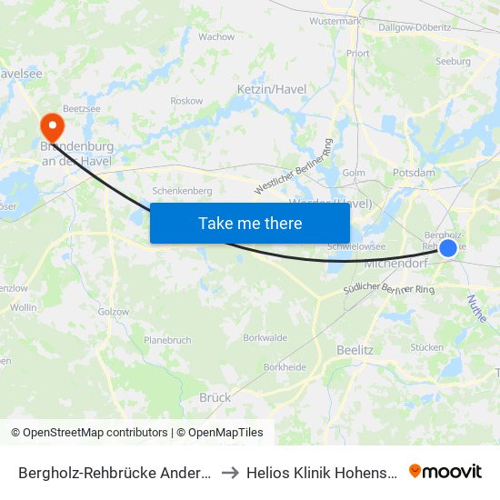 Bergholz-Rehbrücke Andersenweg to Helios Klinik Hohenstücken map