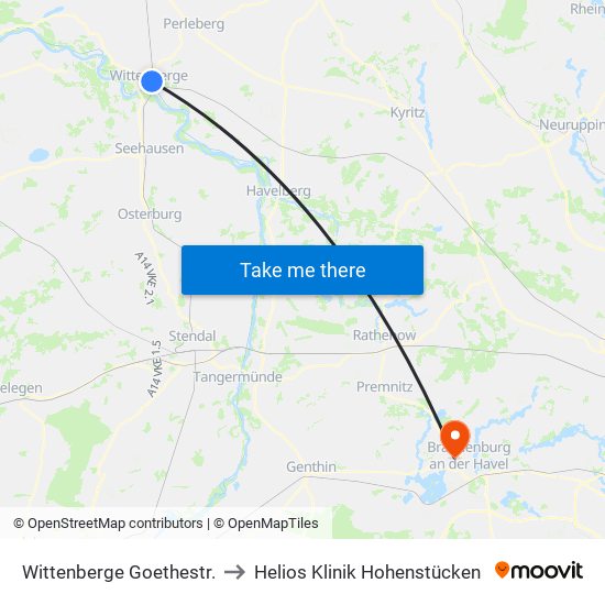 Wittenberge Goethestr. to Helios Klinik Hohenstücken map