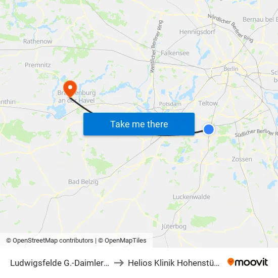 Ludwigsfelde G.-Daimler-Str. to Helios Klinik Hohenstücken map