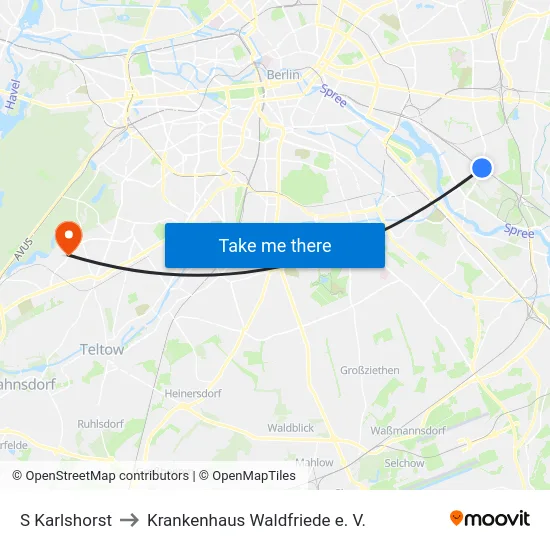 S Karlshorst to Krankenhaus Waldfriede e. V. map