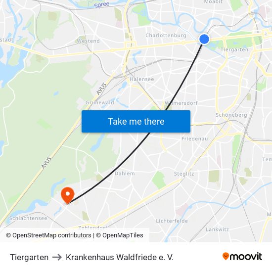 Tiergarten to Krankenhaus Waldfriede e. V. map