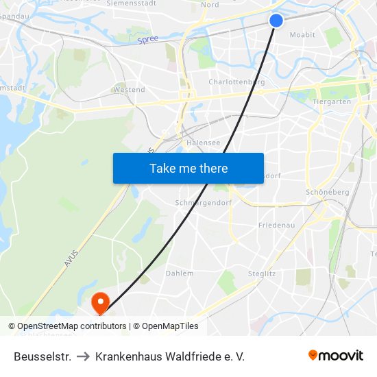 Beusselstr. to Krankenhaus Waldfriede e. V. map