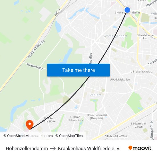 Hohenzollerndamm to Krankenhaus Waldfriede e. V. map