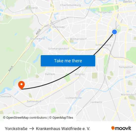 Yorckstraße to Krankenhaus Waldfriede e. V. map