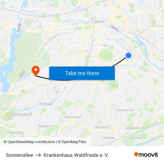 Sonnenallee to Krankenhaus Waldfriede e. V. map