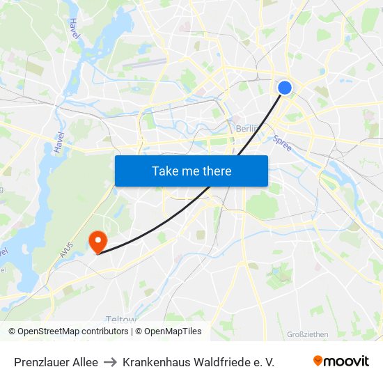 Prenzlauer Allee to Krankenhaus Waldfriede e. V. map