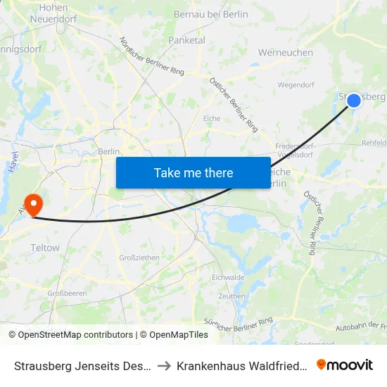 Strausberg Jenseits Des Sees to Krankenhaus Waldfriede e. V. map