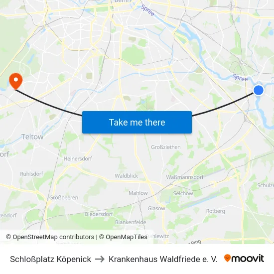 Schloßplatz Köpenick to Krankenhaus Waldfriede e. V. map