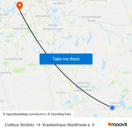 Cottbus Ströbitz to Krankenhaus Waldfriede e. V. map