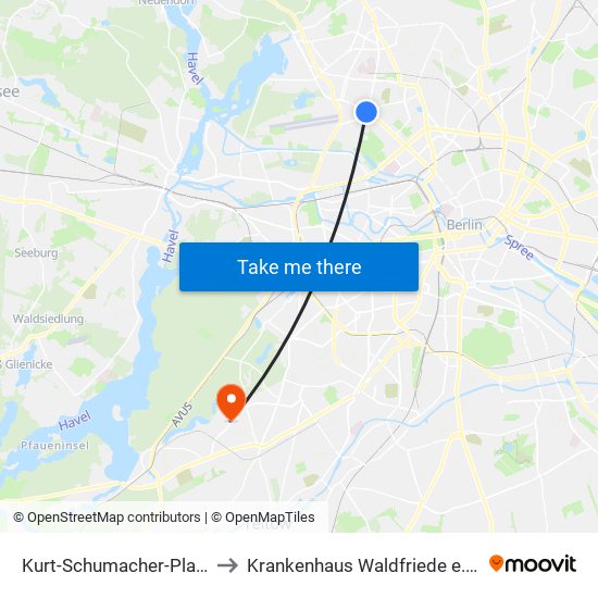 Kurt-Schumacher-Platz to Krankenhaus Waldfriede e. V. map