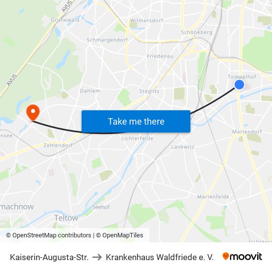 Kaiserin-Augusta-Str. to Krankenhaus Waldfriede e. V. map