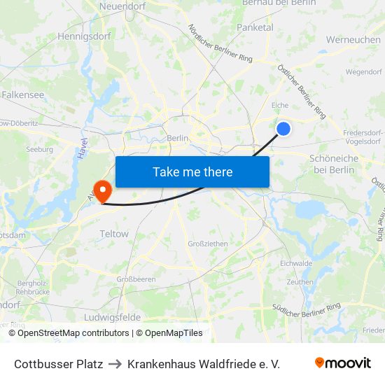 Cottbusser Platz to Krankenhaus Waldfriede e. V. map