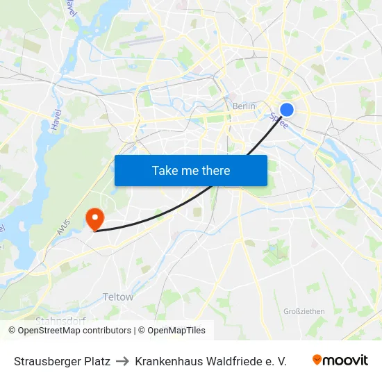 Strausberger Platz to Krankenhaus Waldfriede e. V. map
