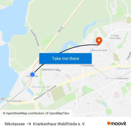 Nikolassee to Krankenhaus Waldfriede e. V. map