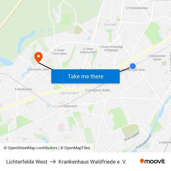 Lichterfelde West to Krankenhaus Waldfriede e. V. map