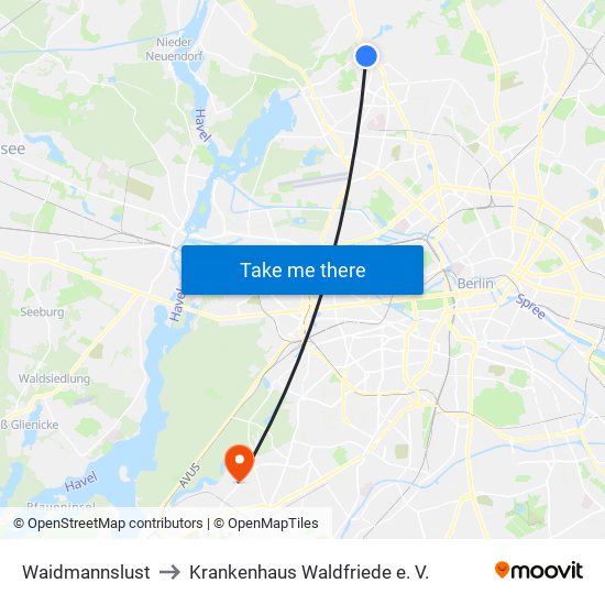 Waidmannslust to Krankenhaus Waldfriede e. V. map