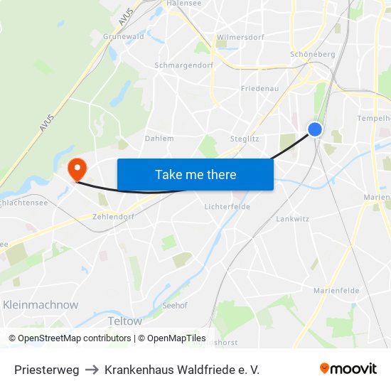 Priesterweg to Krankenhaus Waldfriede e. V. map