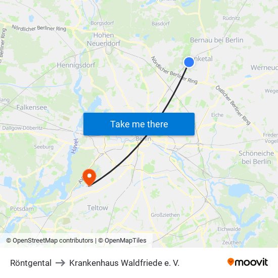 Röntgental to Krankenhaus Waldfriede e. V. map