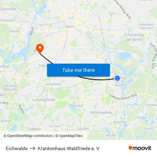 Eichwalde to Krankenhaus Waldfriede e. V. map