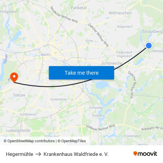 Hegermühle to Krankenhaus Waldfriede e. V. map