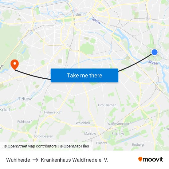 Wuhlheide to Krankenhaus Waldfriede e. V. map