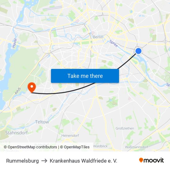 Rummelsburg to Krankenhaus Waldfriede e. V. map