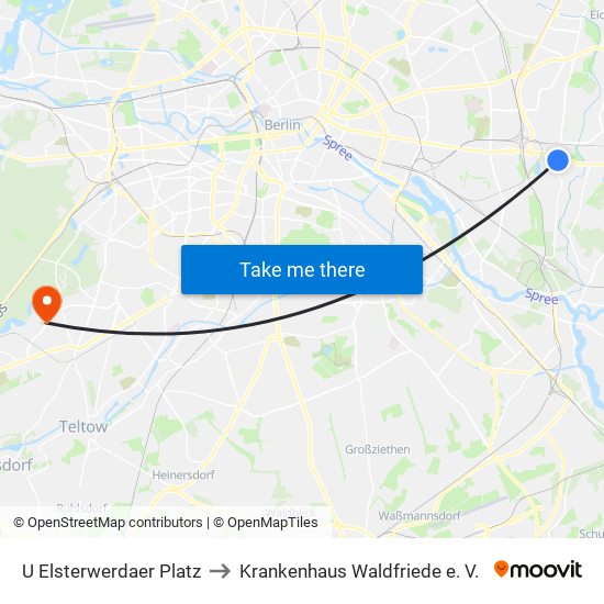 U Elsterwerdaer Platz to Krankenhaus Waldfriede e. V. map