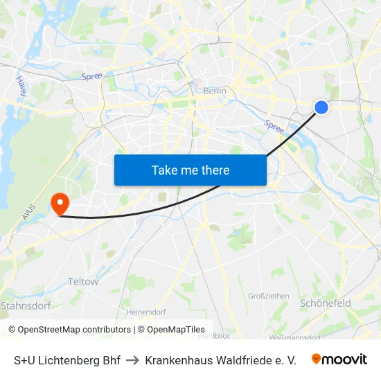 S+U Lichtenberg Bhf to Krankenhaus Waldfriede e. V. map