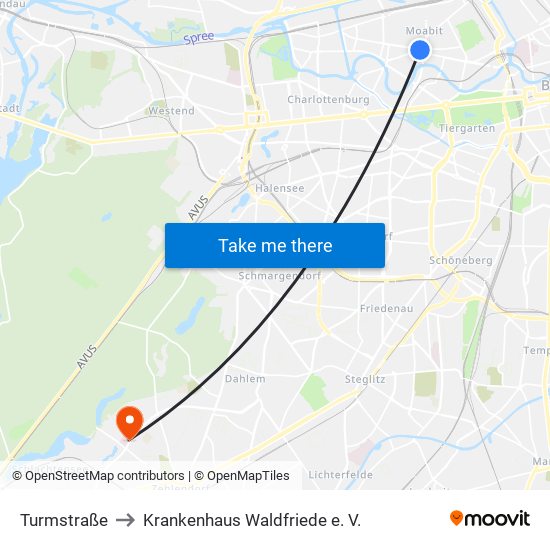 Turmstraße to Krankenhaus Waldfriede e. V. map