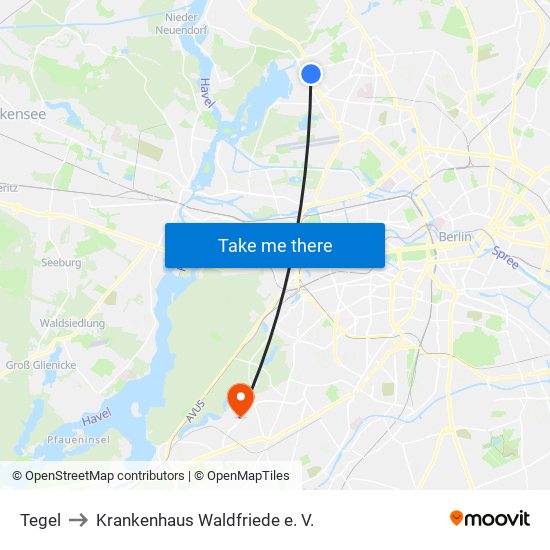 Tegel to Krankenhaus Waldfriede e. V. map