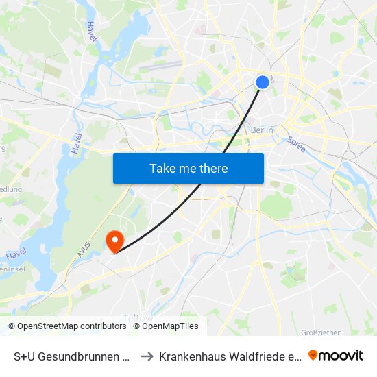 S+U Gesundbrunnen Bhf to Krankenhaus Waldfriede e. V. map