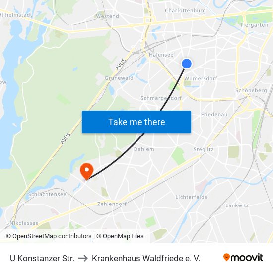 U Konstanzer Str. to Krankenhaus Waldfriede e. V. map