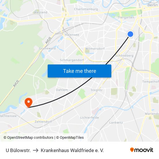 U Bülowstr. to Krankenhaus Waldfriede e. V. map