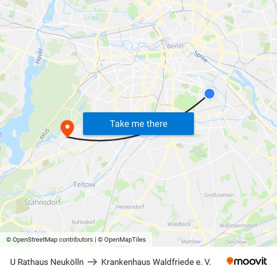 U Rathaus Neukölln to Krankenhaus Waldfriede e. V. map