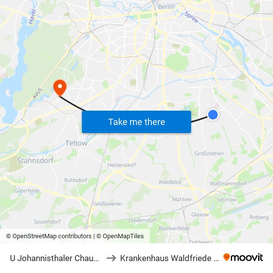 U Johannisthaler Chaussee to Krankenhaus Waldfriede e. V. map