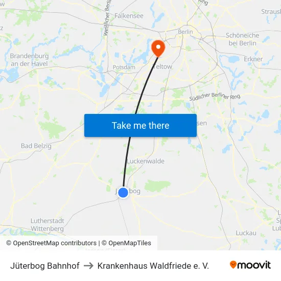 Jüterbog Bahnhof to Krankenhaus Waldfriede e. V. map