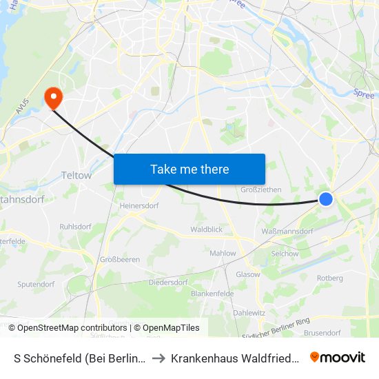 S Schönefeld (Bei Berlin) Bhf to Krankenhaus Waldfriede e. V. map