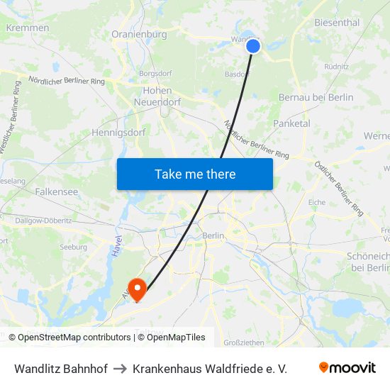 Wandlitz Bahnhof to Krankenhaus Waldfriede e. V. map