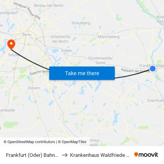 Frankfurt (Oder) Bahnhof to Krankenhaus Waldfriede e. V. map