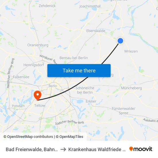 Bad Freienwalde, Bahnhof to Krankenhaus Waldfriede e. V. map