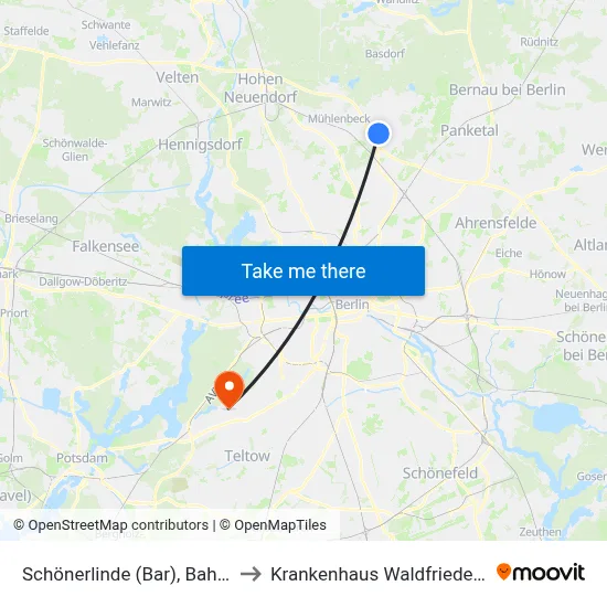Schönerlinde (Bar), Bahnhof to Krankenhaus Waldfriede e. V. map