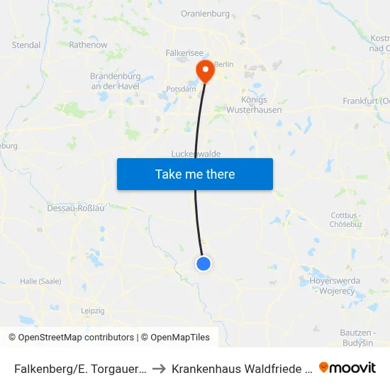 Falkenberg/E. Torgauer Str. to Krankenhaus Waldfriede e. V. map