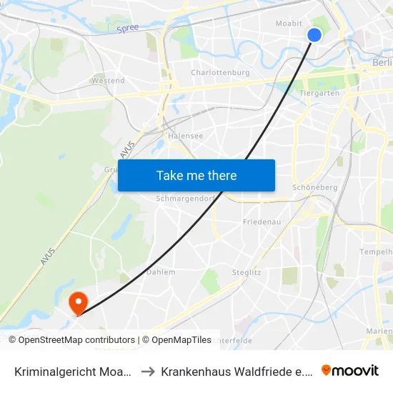 Kriminalgericht Moabit to Krankenhaus Waldfriede e. V. map