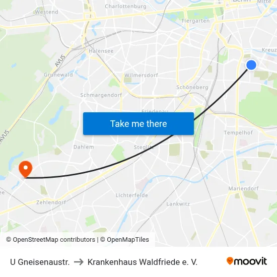 U Gneisenaustr. to Krankenhaus Waldfriede e. V. map