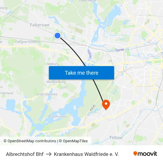 Albrechtshof Bhf to Krankenhaus Waldfriede e. V. map
