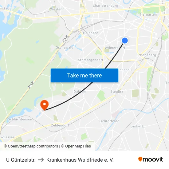 U Güntzelstr. to Krankenhaus Waldfriede e. V. map